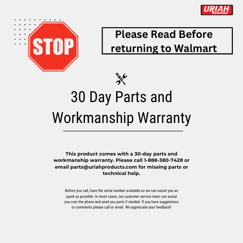 30 Day Parts and Workmanship Warranty